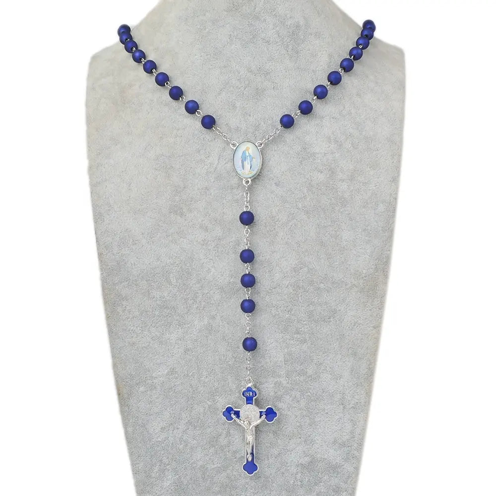 Terço Azul de Nossa Senhora das Graças com Cruz de São Bento