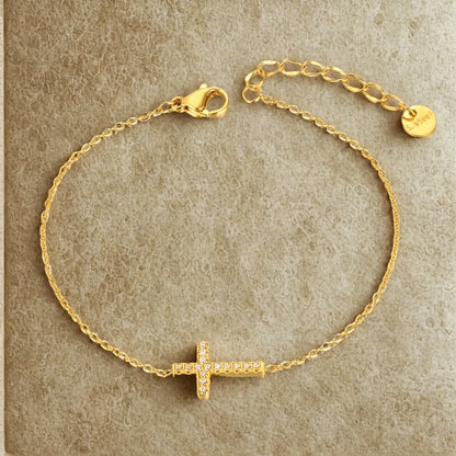 Pulseira Charme Cruz Aço Inoxidável com Zircônia