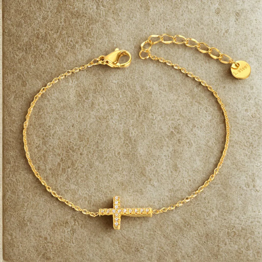 Pulseira Charme Cruz Aço Inoxidável com Zircônia