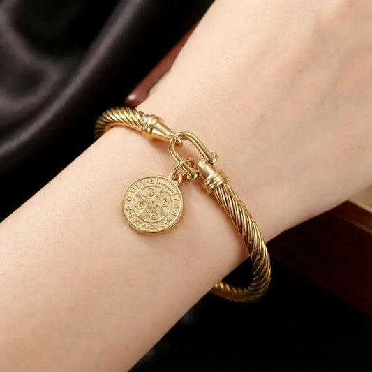 Pulseira Medalha São Bento em Aço Inoxidável