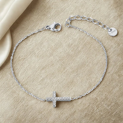 Pulseira Charme Cruz Aço Inoxidável com Zircônia