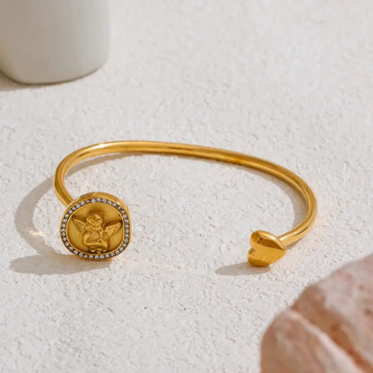 Pulseira Feminina Anjo da Guarda Banhada a Ouro 18K