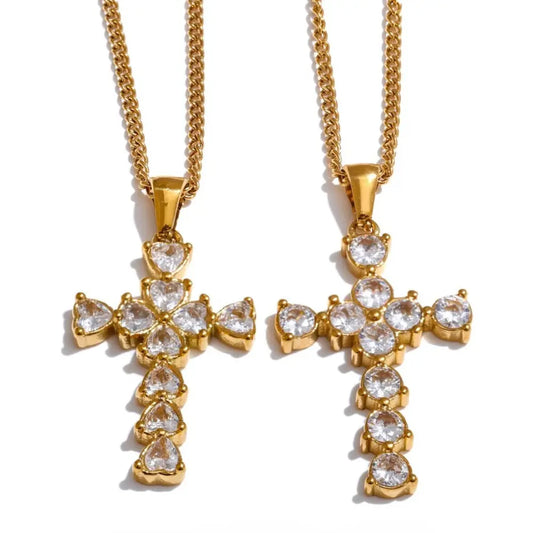 Colar Feminino Cruz Zircônia Cúbica Banhado a Ouro 18K