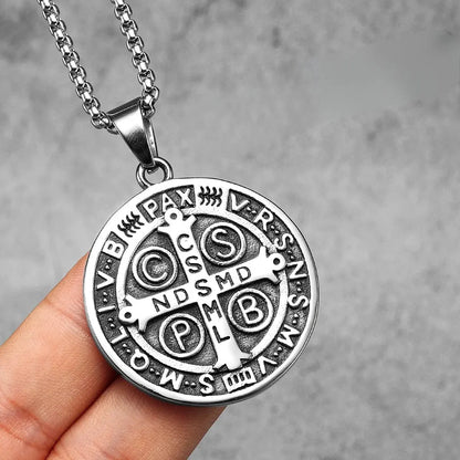 Colar Masculino Medalha de São Bento de Aço Inoxidável