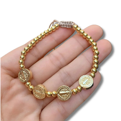 Pulseira Religiosa Ajustável com Pingente Banhado a Ouro