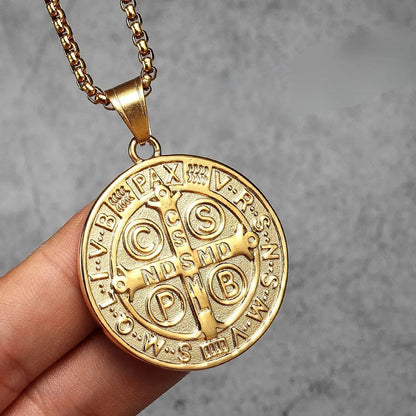 Colar Masculino Medalha de São Bento de Aço Inoxidável