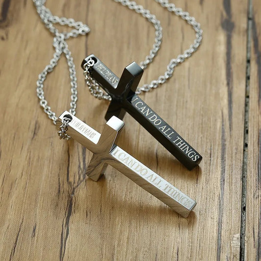 Homem pingente de cruz charme eu posso fazer todas as coisas em tom de cor prata crucifixo de jesus colar de homens cristãos religiosos