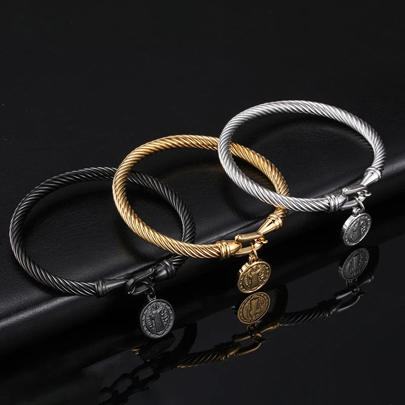 Pulseira Medalha São Bento em Aço Inoxidável