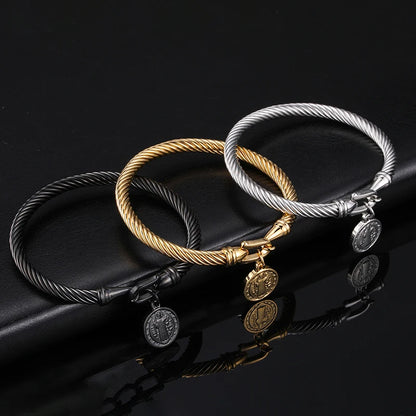 Pulseira Medalha São Bento em Aço Inoxidável