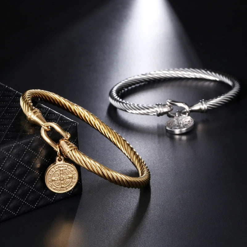 Pulseira Medalha São Bento em Aço Inoxidável