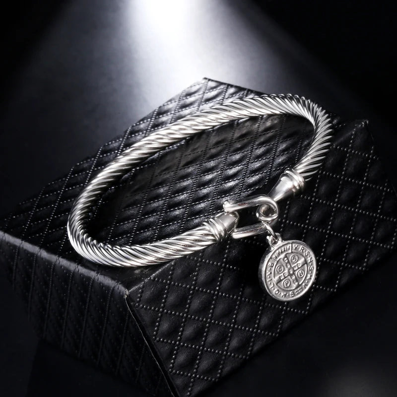 Pulseira Medalha São Bento em Aço Inoxidável