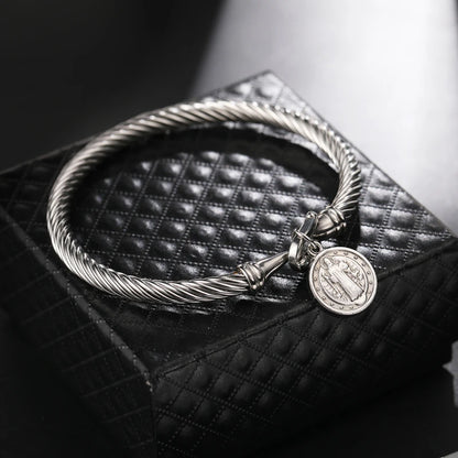 Pulseira Medalha São Bento em Aço Inoxidável