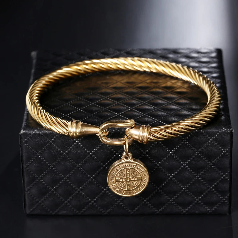 Pulseira Medalha São Bento em Aço Inoxidável