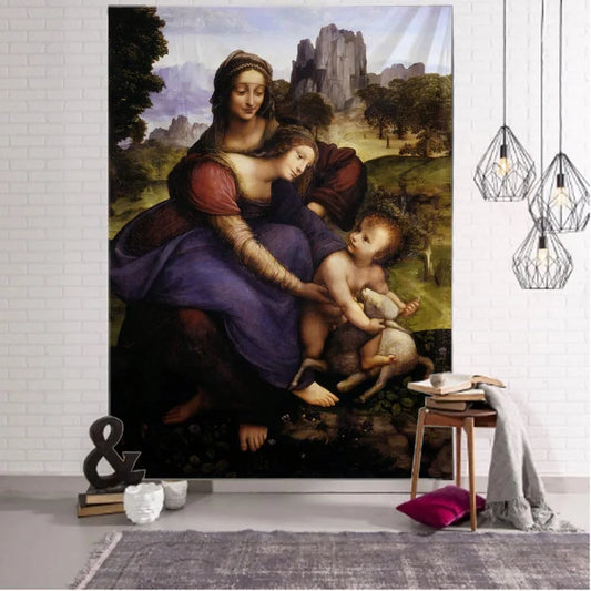 Jesus retro arte ilustração tapeçaria decoração de parede para casa hippie boêmio decoração yoga tapete folhas decoração do quarto estético