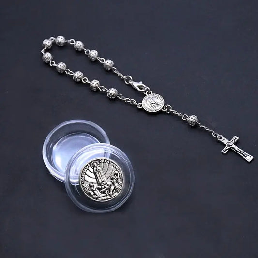 Pulseira Dezena Prateada Nossa Senhora de Fátima com Caixa