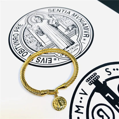 Pulseira Medalha São Bento em Aço Inoxidável