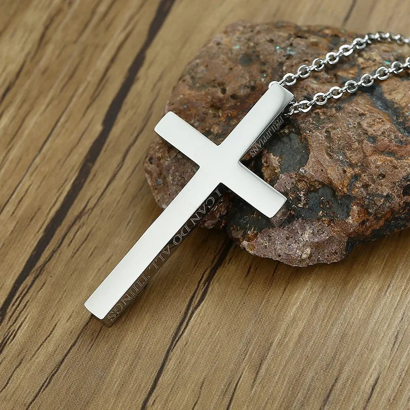 Homem pingente de cruz charme eu posso fazer todas as coisas em tom de cor prata crucifixo de jesus colar de homens cristãos religiosos