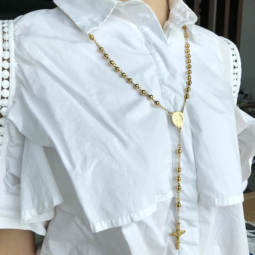 Colar Terço de Aço Inoxidável 316L com Cruz