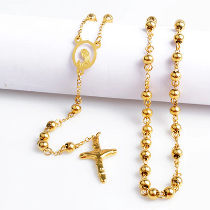 Colar de pingente de cruz para homens mulheres 316L aço inoxidável colar de contas de rosário jóias religiosas