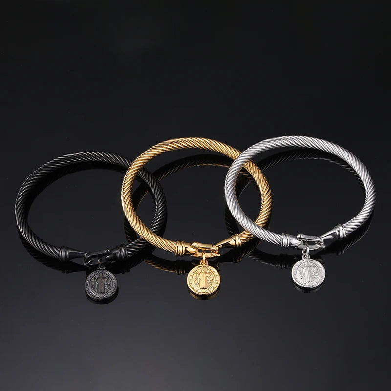 Pulseira Medalha São Bento em Aço Inoxidável