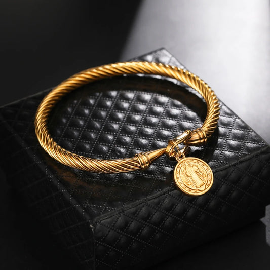 Pulseira Medalha São Bento em Aço Inoxidável