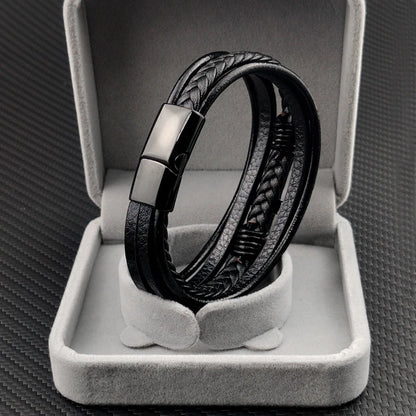 Pulseira Masculina de Couro com Cruz Sagrada Devoção