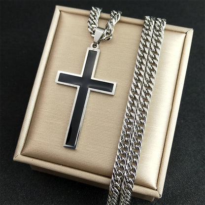 Punk hip hop preto cruz pingente colar para mulheres homens de aço inoxidável cor ouro masculino jesus cristo corrente jóias colar n8236s0