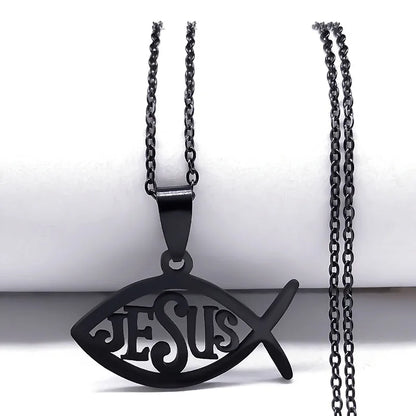 Peixe jesus colar de aço inoxidável ichthys cristão colares pingentes jóias joyas de acero inoxidável para mujer n1487