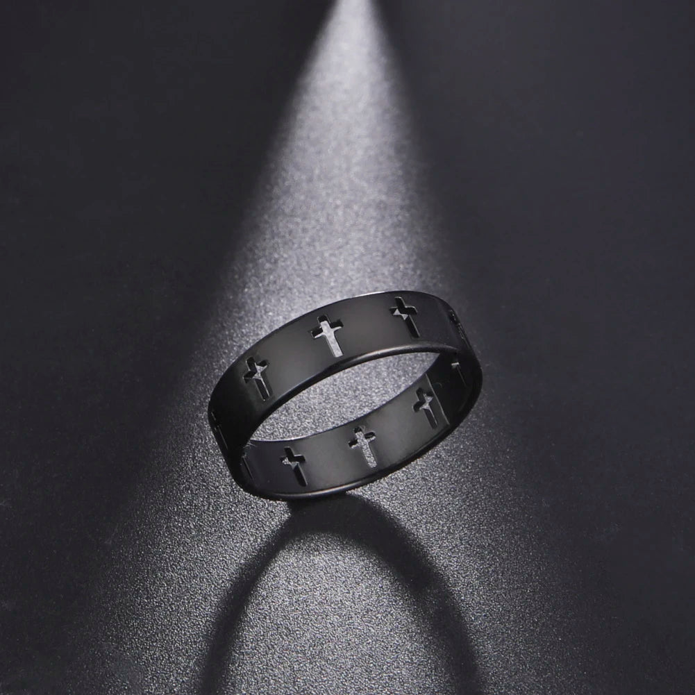 Anel Feminino Cruz Vazada Preto