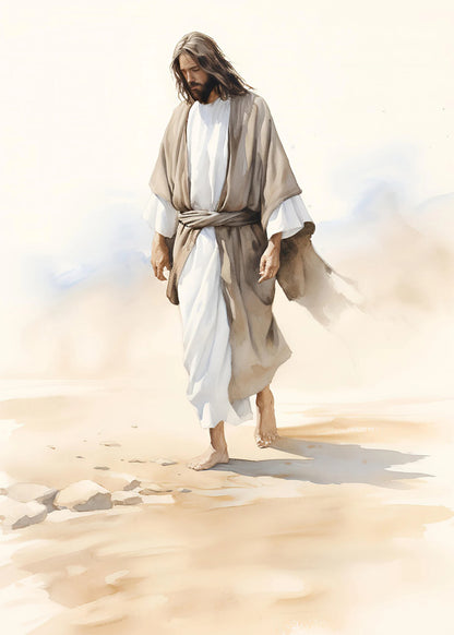 Pintura em Tela de Jesus Andando na Água
