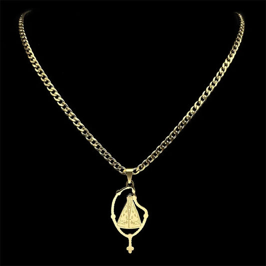 Colar Aparecida com Terço em Aço Inoxidável Dourado/Prateado