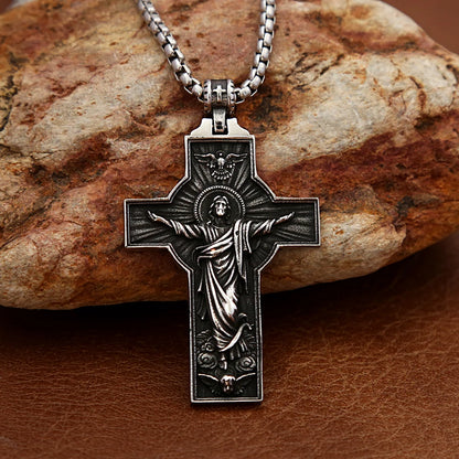 Colar Masculino Cruz Jesus Subindo aos Céus em Aço Inoxidável