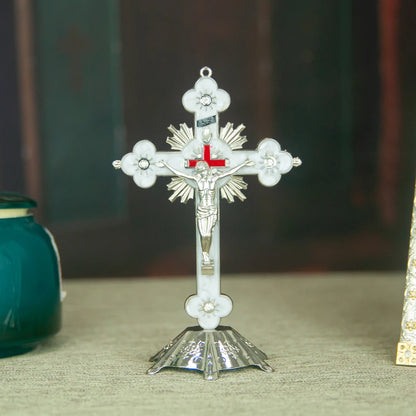 Cruz do Crucifixo de Jesus com Base, Estatuetas de Igreja, Decoração, Cruz de Mesa, Novo, 2022