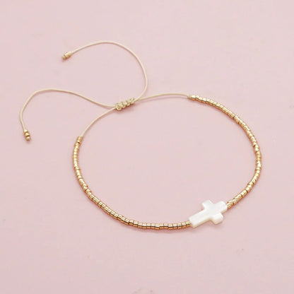 Pulseira Delicada Miyuki com Cruz para Mulheres