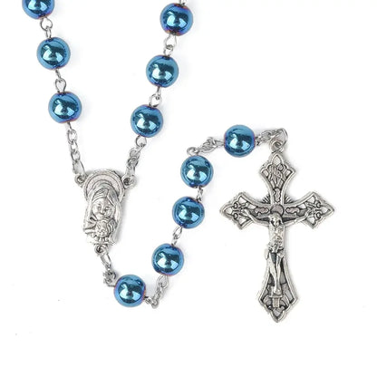 Terço de Hematita Azul de Nossa Senhora do Bom Conselho