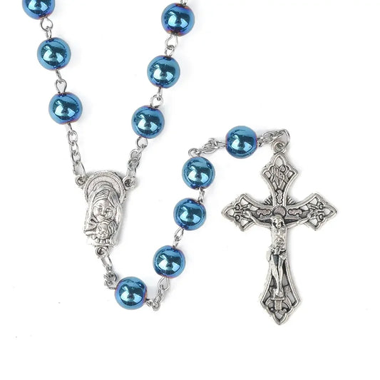 Terço de Hematita Azul de Nossa Senhora do Bom Conselho