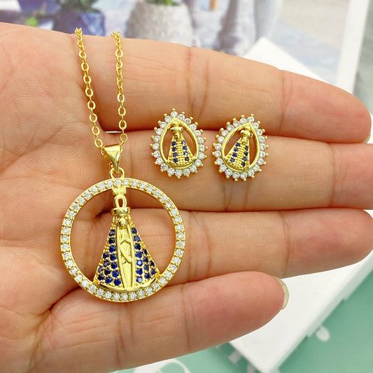 Colar e Brincos Nossa Senhora Aparecida - Conjunto Católico