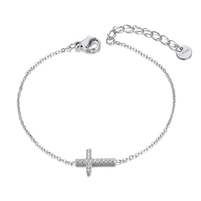 Pulseira Charme Cruz Aço Inoxidável com Zircônia