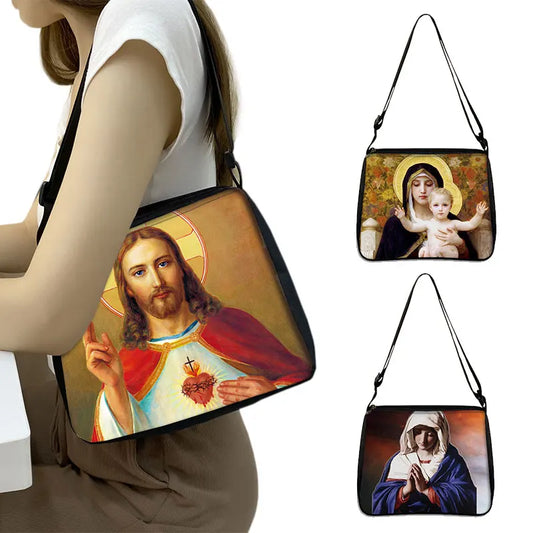 Bolsa de Ombro Religiosa Vintage - Jesus e Santa Maria