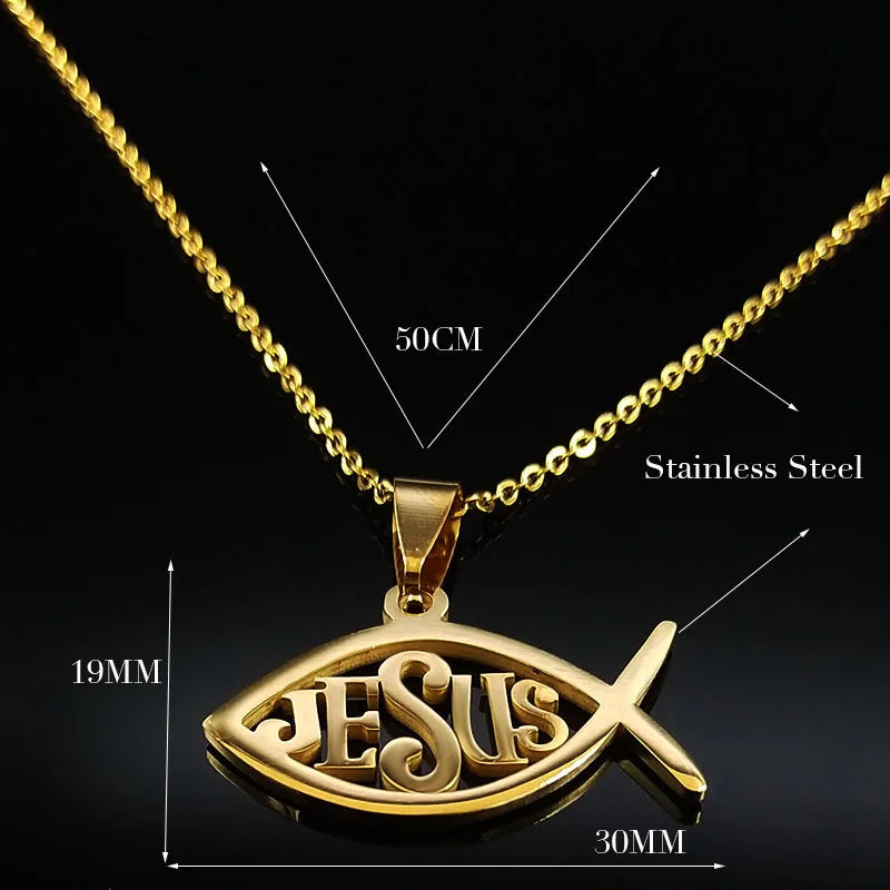Colar Ichthys Cristão de Aço Inoxidável - Dourado
