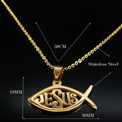Colar Ichthys Cristão de Aço Inoxidável - Dourado