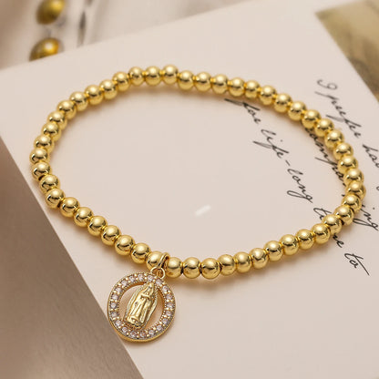 Pulseira Banhada a Ouro com Pingente de Virgem Maria