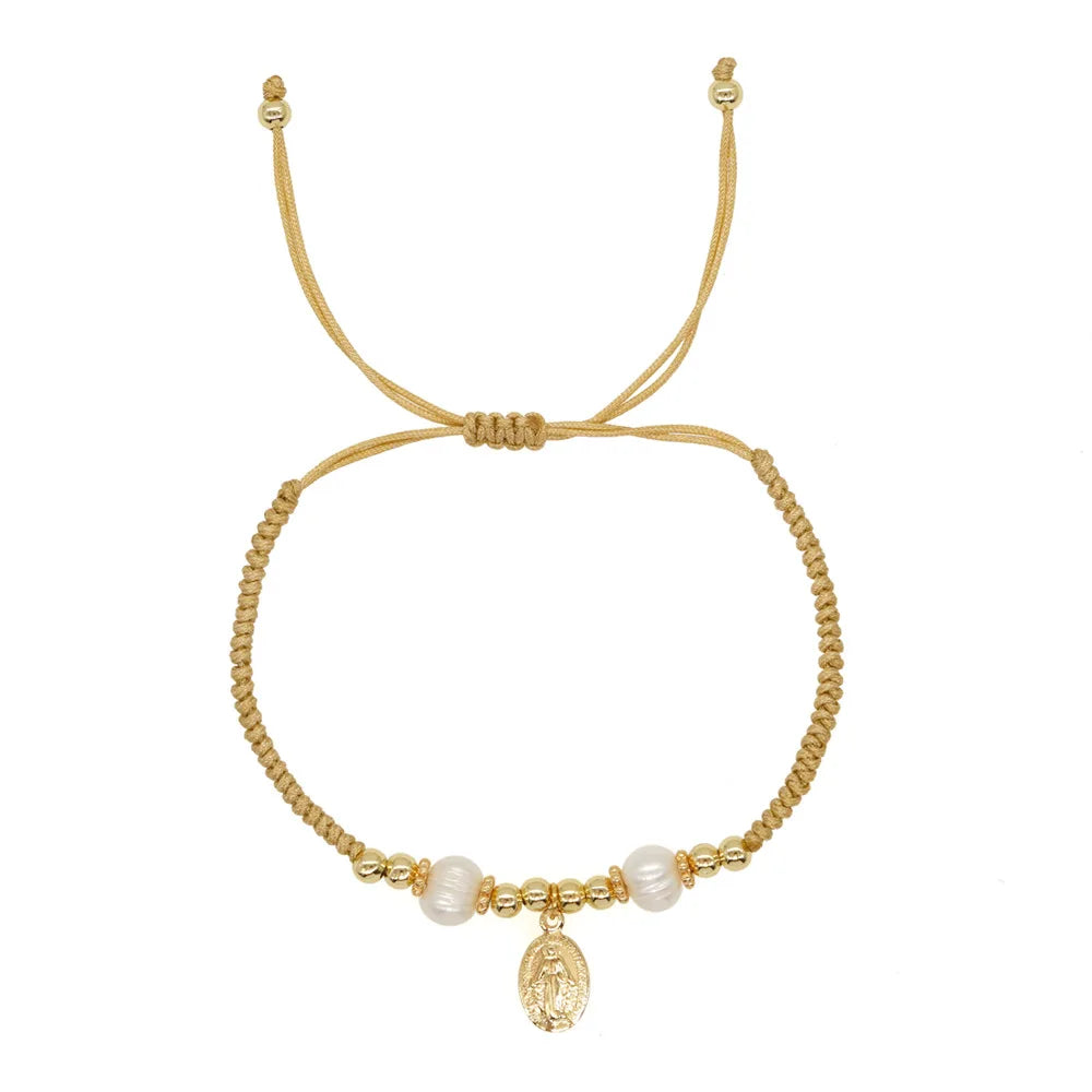 Pulseira de Pérolas com Pingente de Nossa Senhora das Graças
