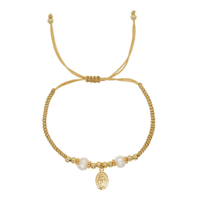Pulseira de Pérolas com Pingente de Nossa Senhora das Graças