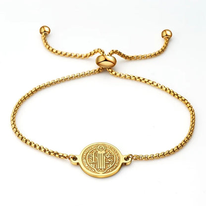 Pulseira Medalha São Bento em Aço Inoxidável Ajustável
