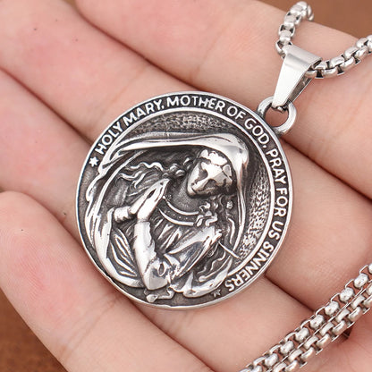 Colar Masculino de Aço Inoxidável Santa Maria Mãe de Deus