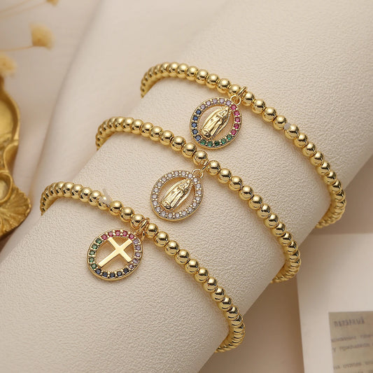Pulseira Banhada a Ouro com Pingente de Virgem Maria