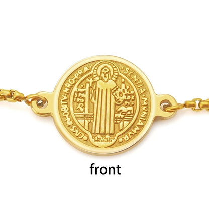 Pulseira Medalha São Bento em Aço Inoxidável Ajustável