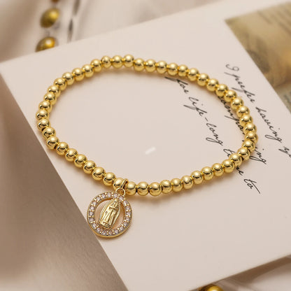 Pulseira Banhada a Ouro com Pingente de Virgem Maria