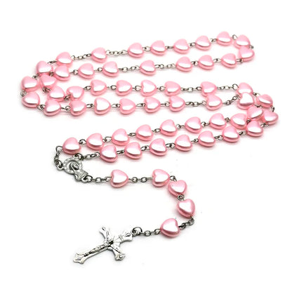 Terço Rosa com Contas de Coração